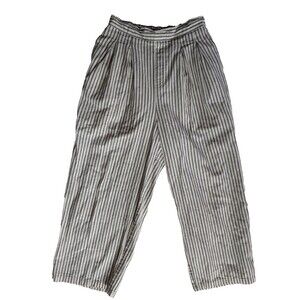 Samansa Mos2 Women's Striped Linen Blend Wide Leg Crop Pants Size F Free Size